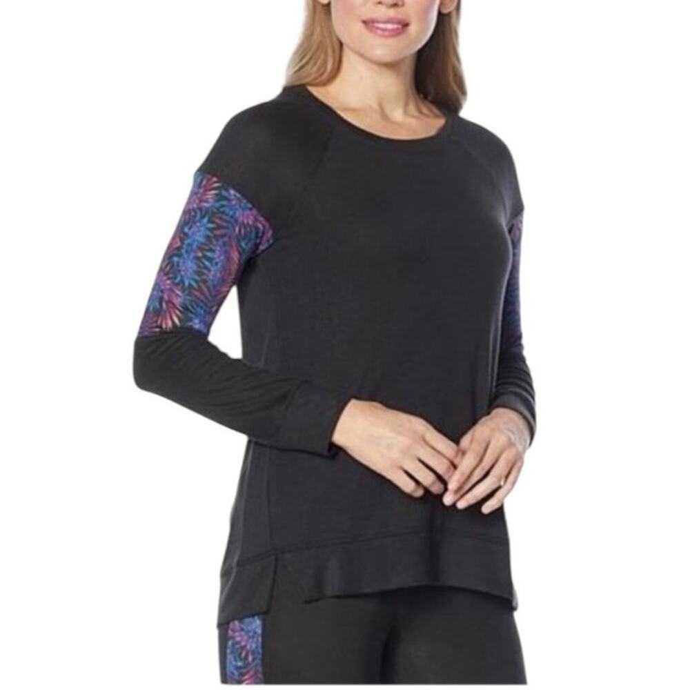 Retreat by Rhonda Shear Knit Lounge SET Black Blue Pink Tropical Print Size 2X